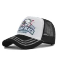 Men women trucker hat breathable mesh baseball cap eagle Omaha Beach Normandy print casual sun hat - Adjustable / Black & White - Embroidery Thread (CP713-13)