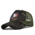 Camouflage mesh baseball cap with American eagle graphic, breathable trucker hat for outdoor. - Adjustable / Gray Camouflage (CP729-17)