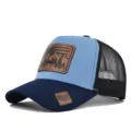 Men's mesh baseball cap outdoor hunting trucker hat with leather patch and flag design - Adjustable / Navy Blue Black Mesh (CM802-21)