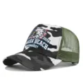 Camouflage trucker hat featuring eagle print and breathable mesh back for outdoor use. - Adjustable / White Camouflage (CP713-16)