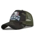 Military camo mesh baseball cap with eagle and Normandy Omaha Beach graphic print for outdoor. - Adjustable / Gray Camouflage (CP713-17)