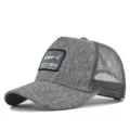 Graue Mesh Trucker Cap mit besticktem Haifisch Aufnäher und verstellbarem Riemen für den Sommer. - CM715-21 Melange-Grau mit grauem Netz / Verstellbar