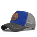 Gorra de béisbol trucker de malla elegante para hombre con parche de cuero marrón y parte trasera. - Gris Oscuro Malla Azul Gris