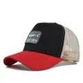 Klassische Trucker Baseballcap mit Mesh-Ruecken und besticktem Hai Logo Aufnaeher Sommer. - CM715-26 Rot & Schwarz mit beigem Netz / Verstellbar