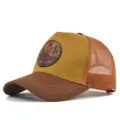 Gorra trucker con parche de cuero Maine, gorra de béisbol de malla transpirable para verano. - Café Claro Malla Caramelo