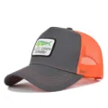 Grey and orange trucker hat with fish embroidered mesh design for outdoor fishing sun protection - Adjustable / CM714-30 Dark Grey with Orange Mesh