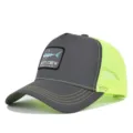 Sommer Trucker Baseballcap mit Haifisch Aufnäher, atmungsaktives Netz und gebogener Schirm. - CM715-31 Dunkelgrau Grün Netz / Verstellbar