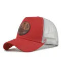 Gorra trucker roja con parche de cuero marrón, parte trasera de malla transpirable, gorra de verano. - Rojo Malla Beige