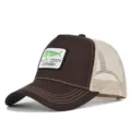 Brown mesh trucker hat featuring fish embroidery and logo patch, breathable summer casual snapback. - Adjustable / CM714-33 Coffee Beige Mesh