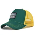 Grüne gelbe Trucker Cap für Herren mit Haifisch Aufnäher Mesh Sommer Baseball Kappe - CM715-35 Grün & gelbes Mesh / Verstellbar
