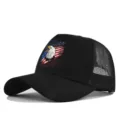 Black mesh baseball cap featuring a vintage American eagle graphic print for men and women. - Adjustable / Black (CP729-1)