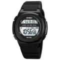 SKMEI Men Digital Sports Watch Waterproof Outdoor Chronograph LED Electronic Wristwatch - Black With White Screen