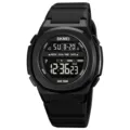 SKMEI black digital sports watch with comfortable silicone band and water resistance. - Black With Black Screen