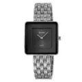 Women's square quartz watch with black dial and silver metallic chain strap minimalist style - Silver Black Dial