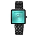 Women square quartz watch with turquoise dial and black mesh strap, elegant business style. - Black Blue Face