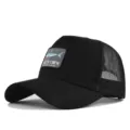 Schwarze Mesh-Trucker-Baseballkappe mit Haifisch-Aufnäher, atmungsaktive Sommertourmütze. - CM715-1 Schwarz / Verstellbar