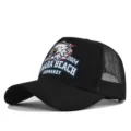 Unisex black trucker cap with American eagle and Omaha Beach Normandy 1944-2024 print mesh hat. - Adjustable / Black (CP713-1)