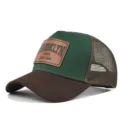 Stylish Brooklyn leather patch mesh baseball cap with comfortable breathable summer design. - Coffee Splice Green