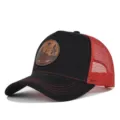 Gorra de camionero clásica negra y roja con parche de piel, gorra de malla transpirable verano. - Negro y Malla Rojo Brillante