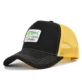 Black yellow mesh trucker hat with mahi mahi fish embroidered patch, summer fishing cap. - Adjustable / CM714-36 Black & Yellow Mesh