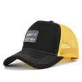 Schwarz-gelbe Trucker Cap mit Hai Bestickung Netzdesign Sommer Angeln Baseball Hat. - CM715-36 Schwarz & gelbes Mesh / Verstellbar