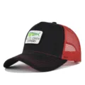 Black and red mesh baseball cap with dolphinfish embroidery patch, summer trucker hat. - Adjustable / CM714-37 Black & Bright Red Mesh