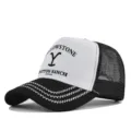 Classic black and white trucker hat with Yellowstone Dutton Ranch print and mesh back. - Adjustable / Black & White