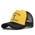 Yellowstone print trucker hat, black mesh back, stylish breathable sun protection cap. - Adjustable / Black Yellow