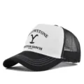 Black and white Yellowstone print trucker hat, breathable mesh cap for men and women. - Adjustable / Black & White