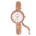 Rose gold women's quartz watch with elegant beaded bracelet and charming pendant design. - Rose Gold - Line Indices