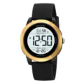 Skmei large screen digital watch waterproof sports watch with comfortable silicone strap. - Black & Gold