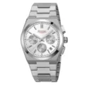 Men stainless steel quartz watch with chronograph six-hand display and waterproof design. - Silver Case Silver Dial
