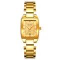 Gold rectangular women quartz watch with stainless steel strap and elegant textured dial. - Gold
