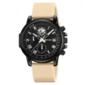 Men's Quartz Watch Business Casual Silicone Strap Three-Eye Chronograph Waterproof - Black Case Apricot Band