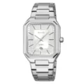 Men's Square Quartz Watch Stainless Steel Silver Metal Strap Waterproof Calendar Watch - Silver Case Silver Dial