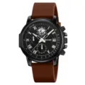 SKMEI mens quartz watch brown silicone strap black dial casual business wristwatch - Black Case Brown Strap