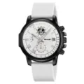 New SKMEI Mens Quartz Watch Business Casual Silicone Strap Waterproof Chronograph - Black Case White Strap