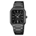 SKMEI Herren Quadratische Quarzuhr Edelstahl Wasserdichte Armbanduhr mit Datumsanzeige - Schwarzes Gehäuse Schwarzes Zifferblatt