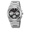 Men's Quartz Watch Stainless Steel Silver Band Black Dial Chronograph Waterproof - Silver Case Black Face