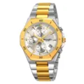 Men stainless steel quartz watch with chronograph gold and silver bracelet waterproof - Silver Gold Two Tone Silver Dial