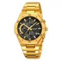 Gold men quartz watch stainless steel strap waterproof chronograph stylish accessory - Gold Case Black Dial