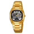 SKMEI gold quartz watch for men with stainless steel strap, unique dial and date display. - Gold Case & Black-White Dial