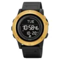 Men's outdoor sports digital watch waterproof multi-functional tactical watch with silicone strap - Black & Gold