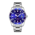 Men's quartz watch with stainless steel strap, blue dial and luminous markers for daily use. - Blue Bezel, Silver