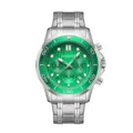 OCHSTIN Men Stainless Steel Quartz Watch Green Dial Chronograph Waterproof Wristwatch - Green Bezel, Silver