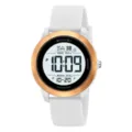 SKMEI white digital sports watch with rose gold bezel and comfortable silicone strap. - White Rose Gold