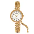 Gold women quartz watch luxury fashion beaded bracelet style elegant timepiece for ladies - Gold Case & White Dial - Numeral Indices