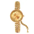Women luxury quartz watch gold stainless steel beaded bracelet wrist watch fashion elegant gift - Gold Case & Gold Dial - Stud Indices
