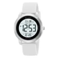 Skmei big screen digital sports watch for students, white silicone strap, multi-function. - Silver-White