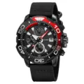 Men's multi-function quartz watch featuring a black nylon strap and bold red bezel. - Black